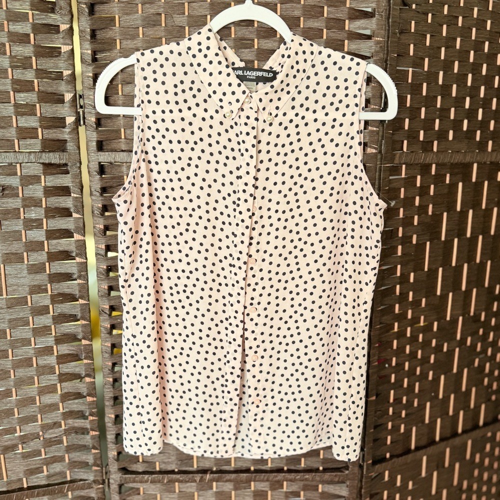 Karl Lagerfeld Sleeveless Button Down Pink and Navy